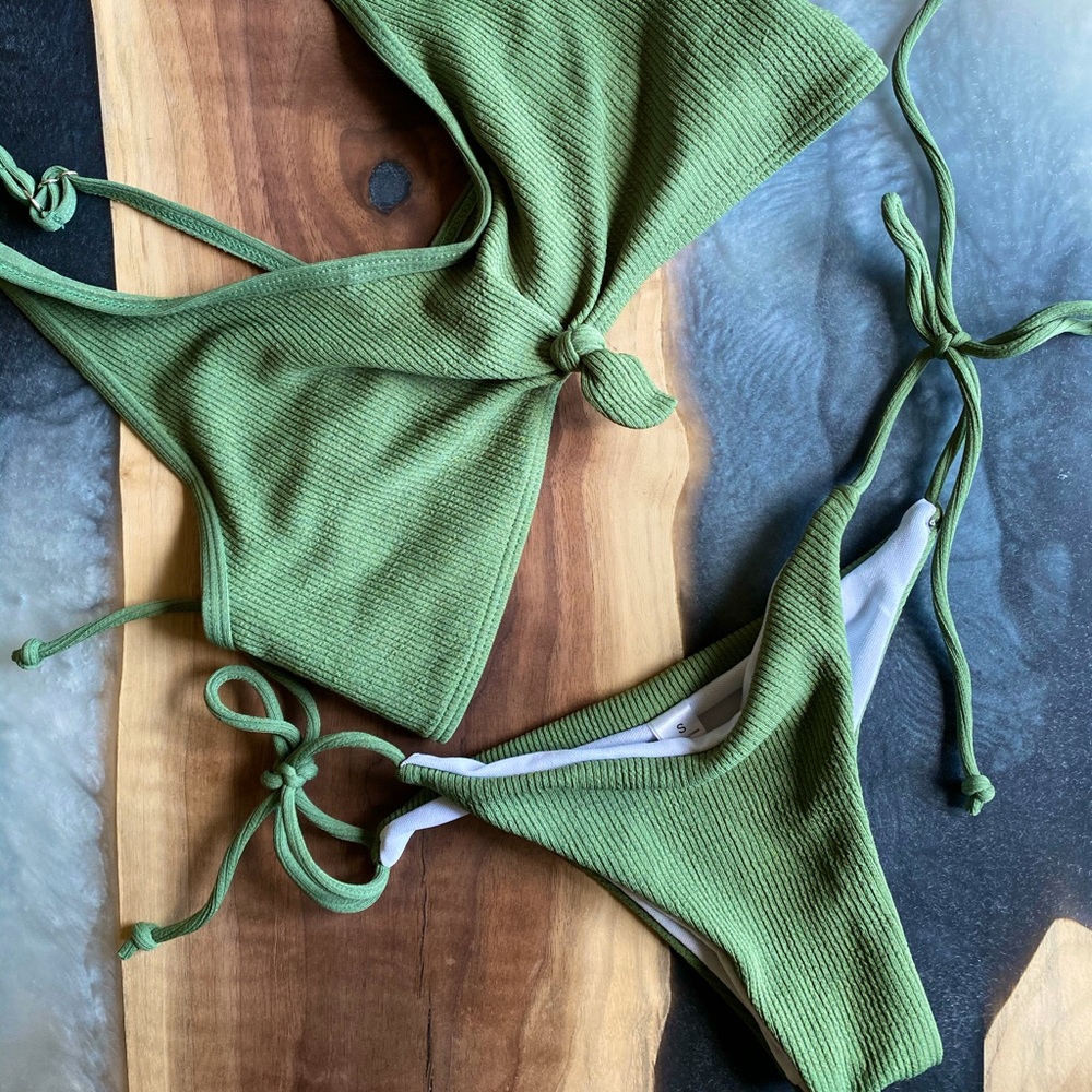 SHEIN Army Green Tie String Bikini